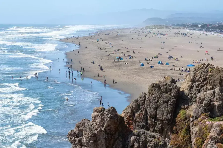 Looking down on San Francisco's Ocean Beach from the cliffs.